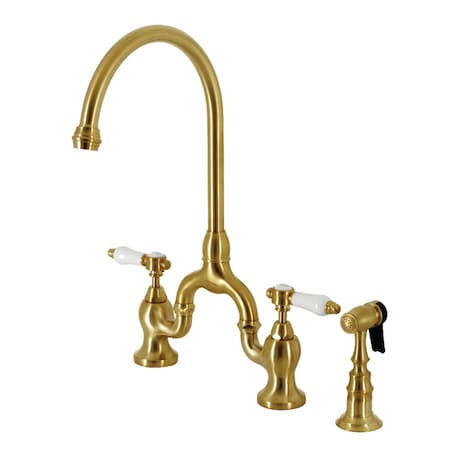 Kingston Brass Bridge Kitchen Faucet with Brass Sprayer, Brushed Brass KS7797BPLBS